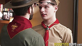 Adorable Scout Ethan played hard by Barrett in his office Big Boobs Porn Video